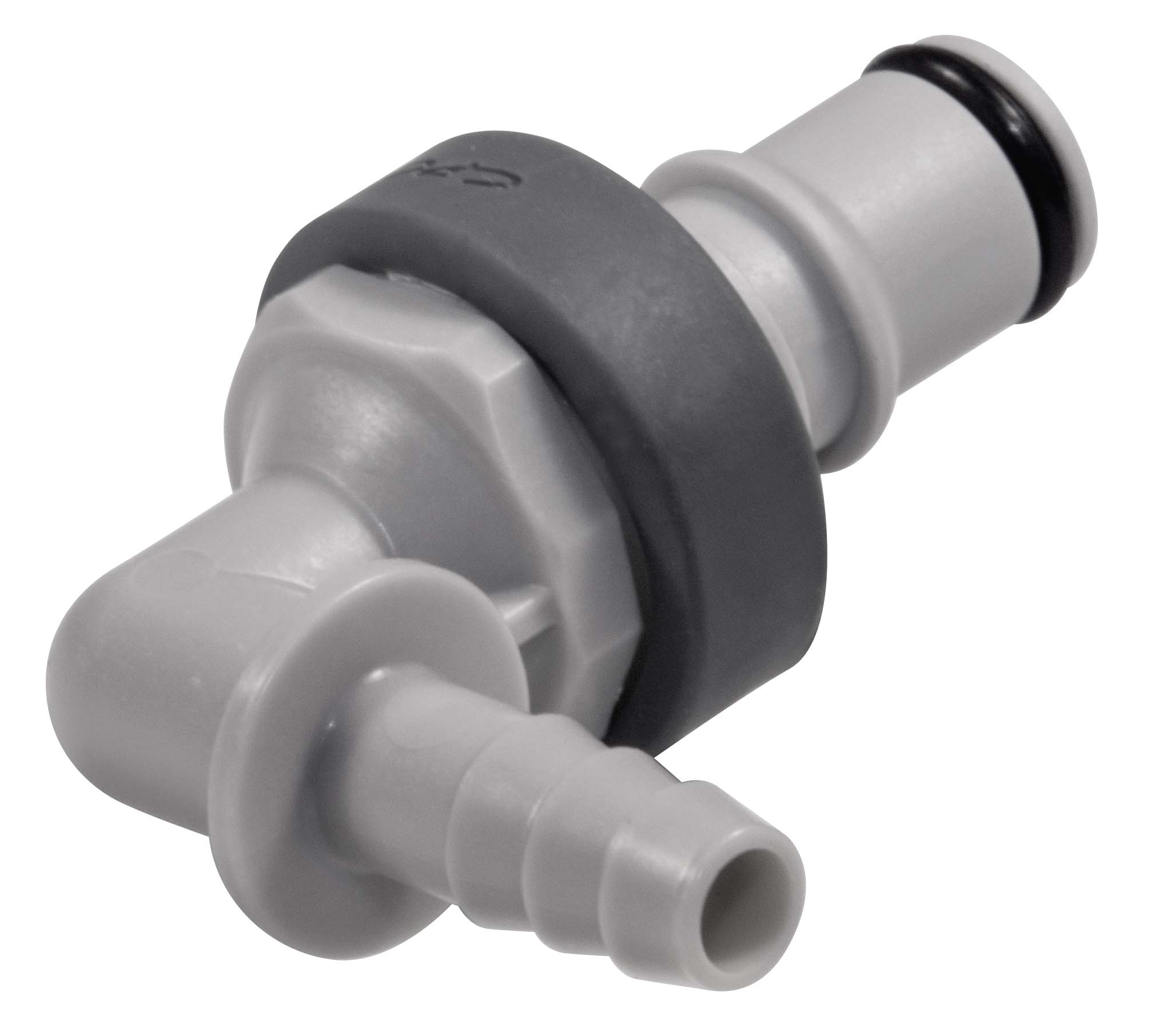 NS4D23004 - Stecker PP mit Winkeltülle 6,4 mm mit Absperrung, Non-Spill
