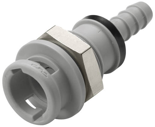 NS2D160412V - Kupplung PP Schott mit Schlauchtülle 6,4 mm mit Absperrung, Non-Spill, FKM-Dichtung